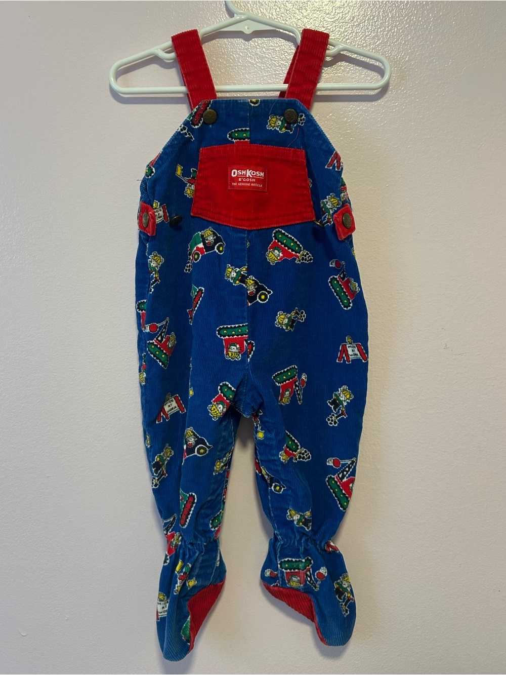 Vintage Osh Kosh Corduroy Construction Overalls Sz 6-9 Mo